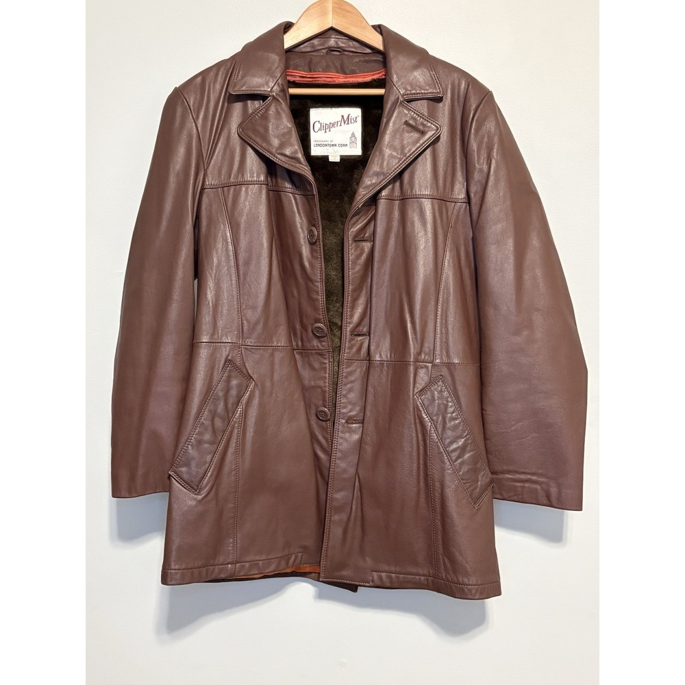 ClipperMist‎ Vintage Brown Leather Overcoat Removable Lining Men's Size 36